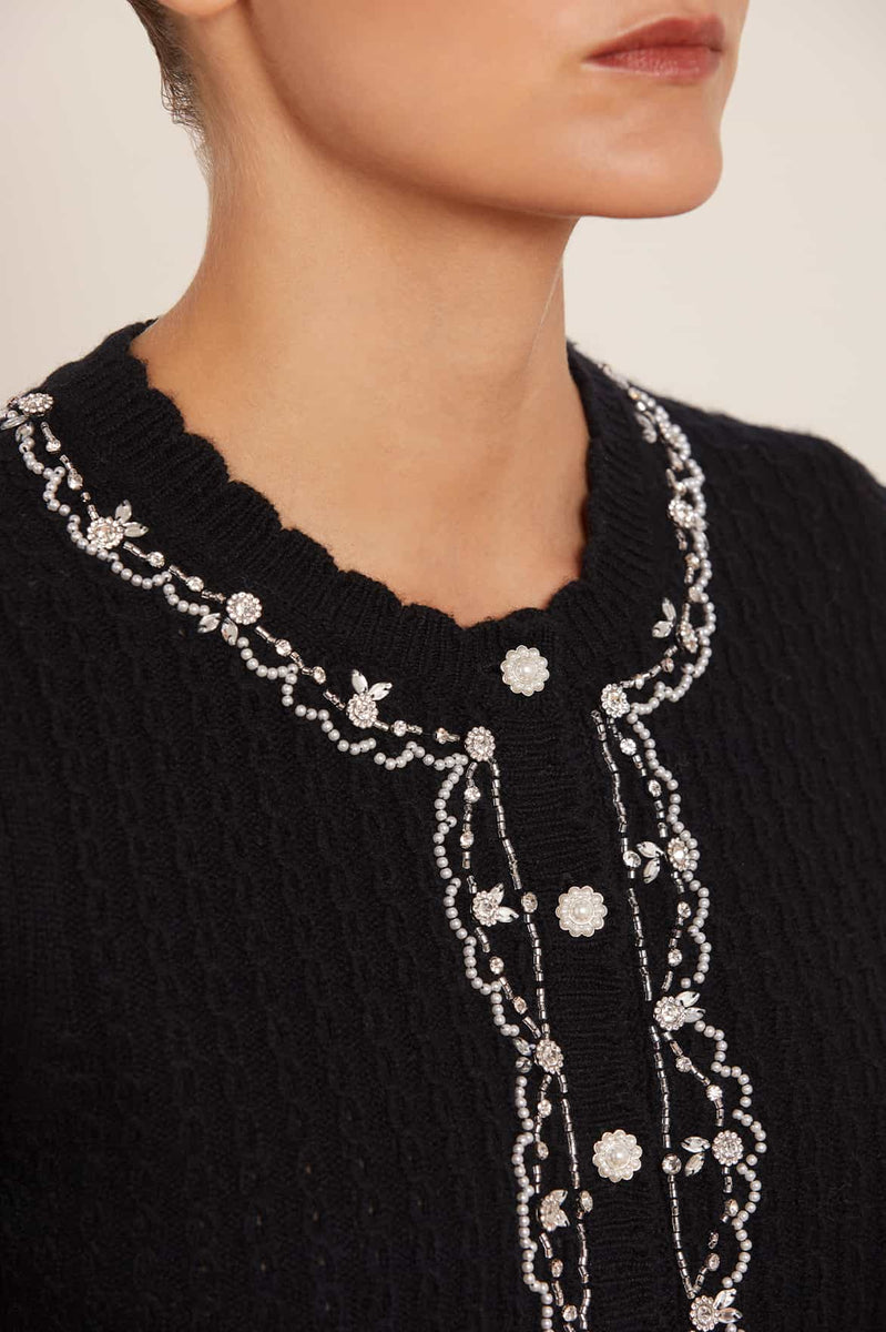 Black top pearl cardigan