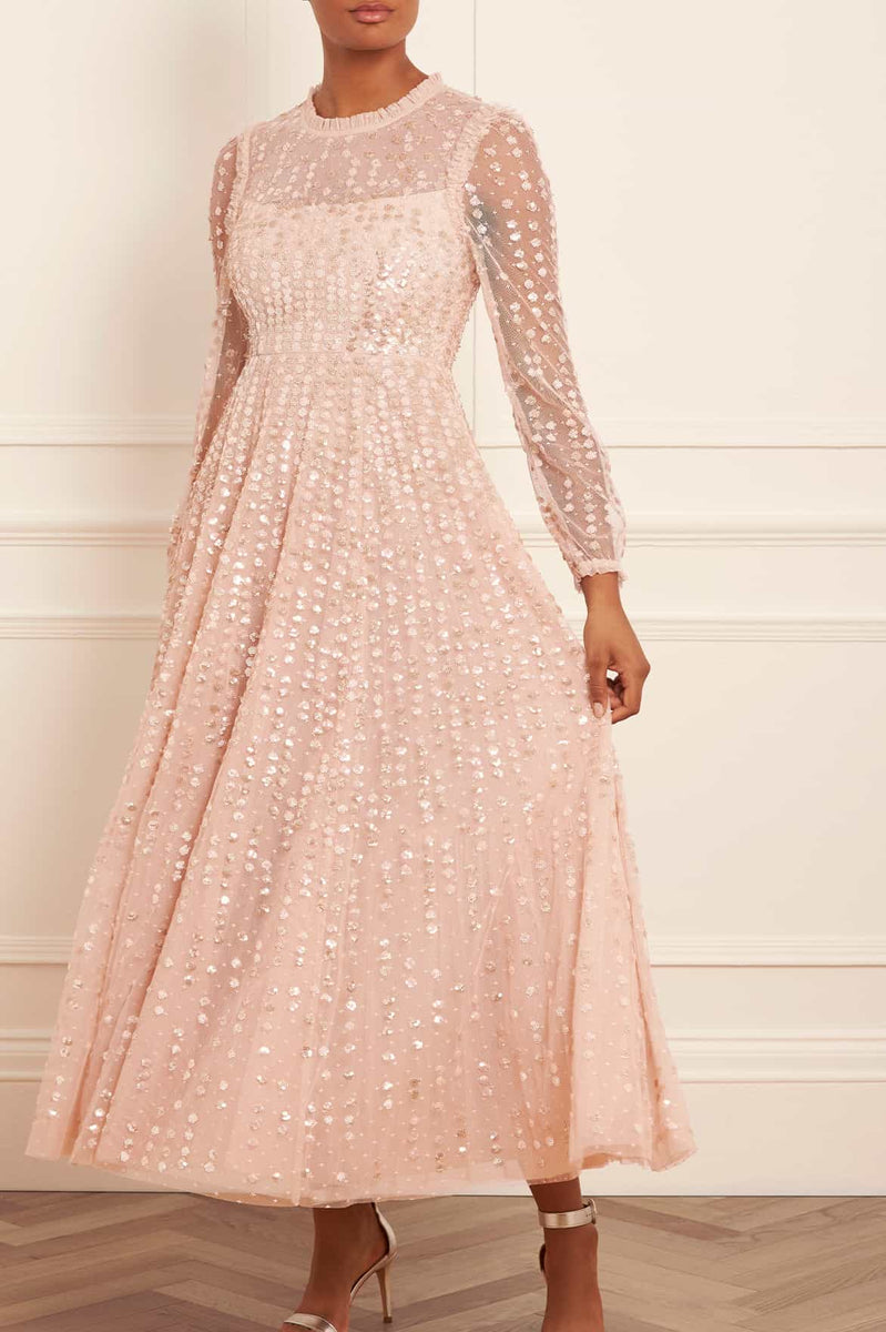 Raindrop Long Sleeve Ankle Gown