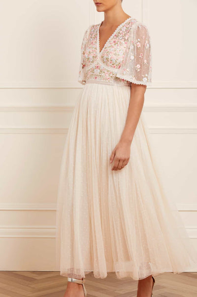 Ribbon Bouquet Bodice Ankle Gown