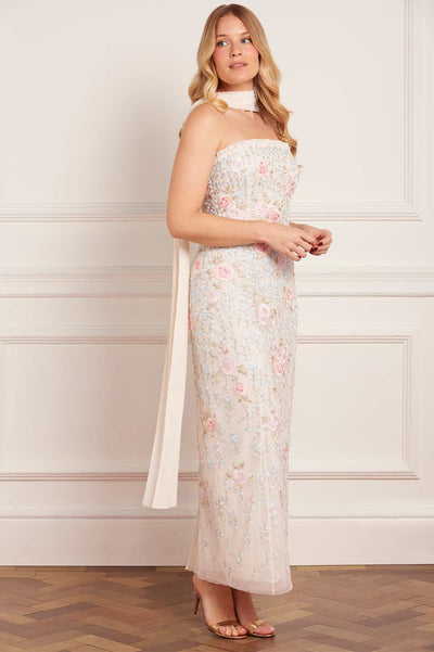 Cressida Embroidery Strapless Ankle Gown