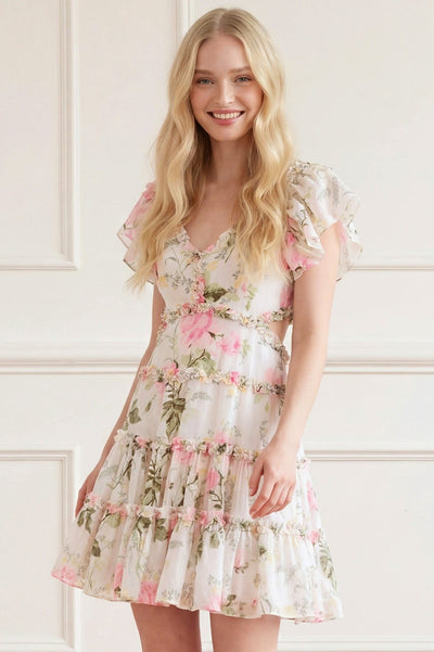 Rose Cotton Backless Mini Dress