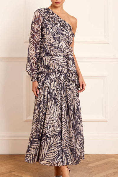 Ein-Schulter-Kleid aus Feder-Lurex