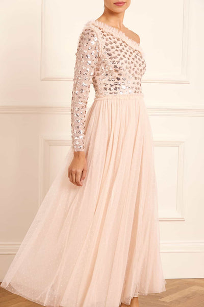 Glitzer Mieder Ein-Schulter-Kleid