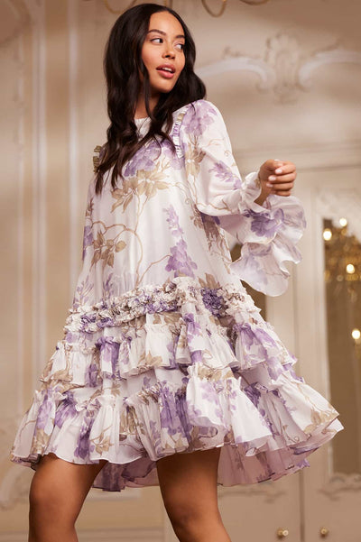 Wisteria Chiffon Rundhals-Minikleid