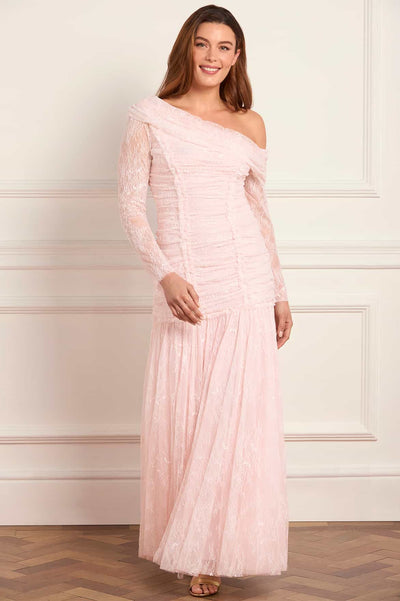 Gigi Lace One-Shoulder Rouched Gown