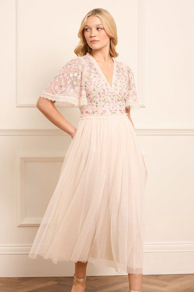 Rosie Δαντέλα Bodice Κοντό μανίκι V-Neck Φόρεμα μπαλαρίνα