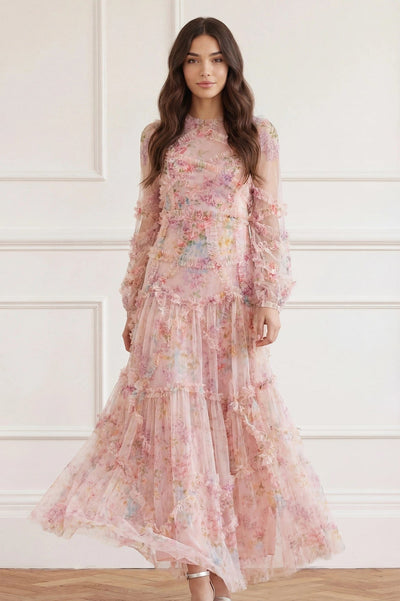 Vestido floral de diamantes con volantes