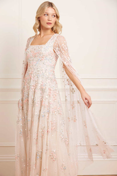 Versailles Ditsy Cape Sleeve Ankle Gown