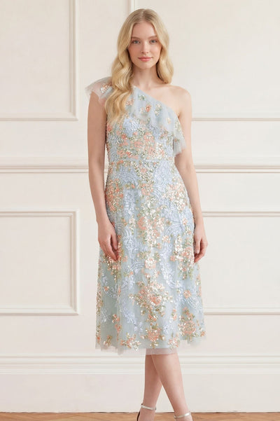 Baroque Floral One-Shoulder Midaxi Dress