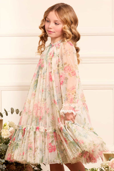 Floral Romance Long Sleeve Kids Dress
