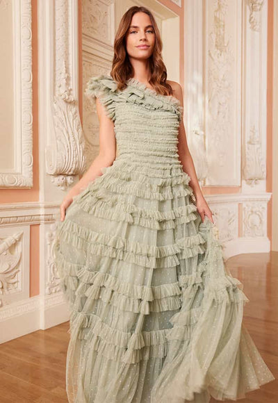 Robe à une épaule à volants Lisette