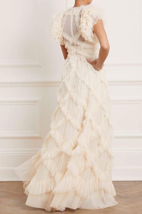 Genevieve Ruffle Gown - Beige