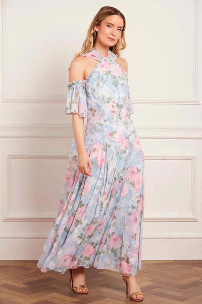 Camille's Garden Georgette Halter-Neck Ankle Gown