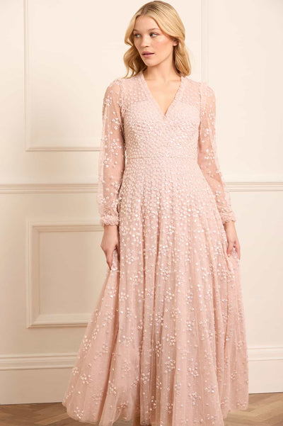 Leila haljina do gležnja s točkastim V izrezom