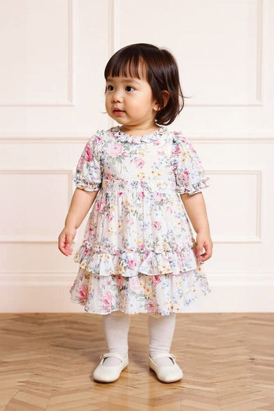 Pompadour Garden Chiffon Smocked Baby Dress