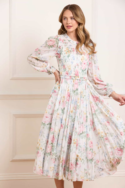 Pompadour Garden Chiffon Smocked Ballerina Dress