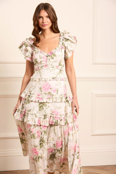 Rose pamučna haljina bez leđa do gležnja