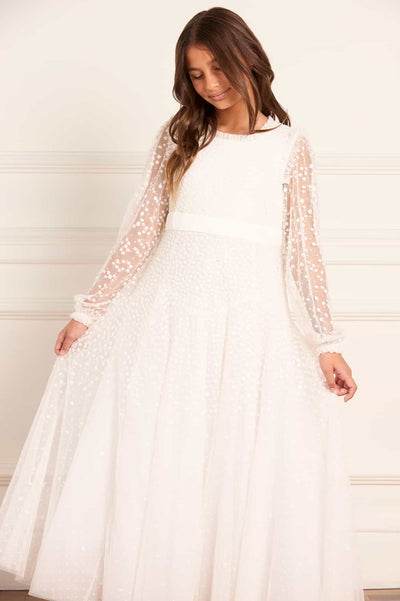 Dappled Sequin Long Sleeve Kids Gown