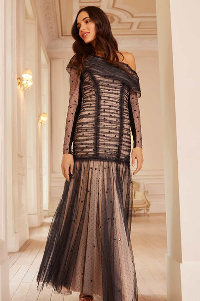 Gigi Dot One-Shoulder Rouched Gown