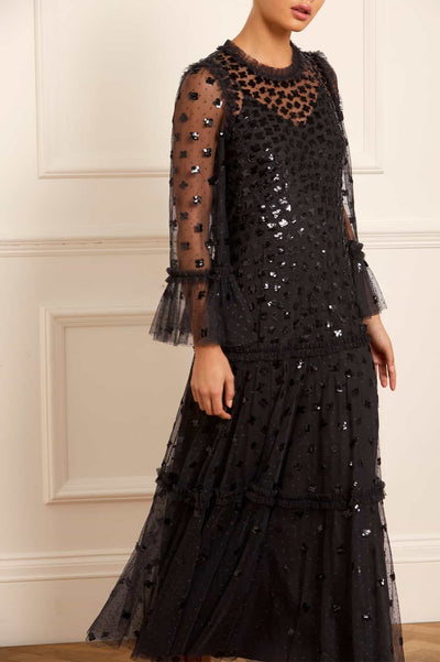 Abito alla caviglia con laccetti glitterati