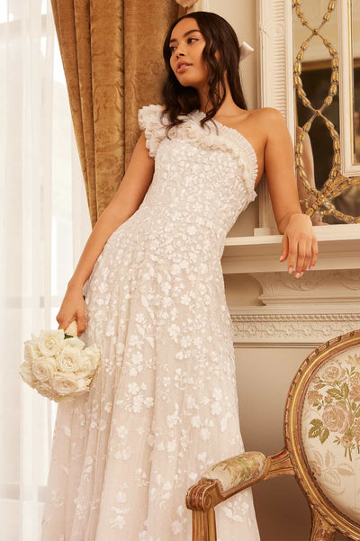 ポージーピルエットワンショルダーアンクルガウン