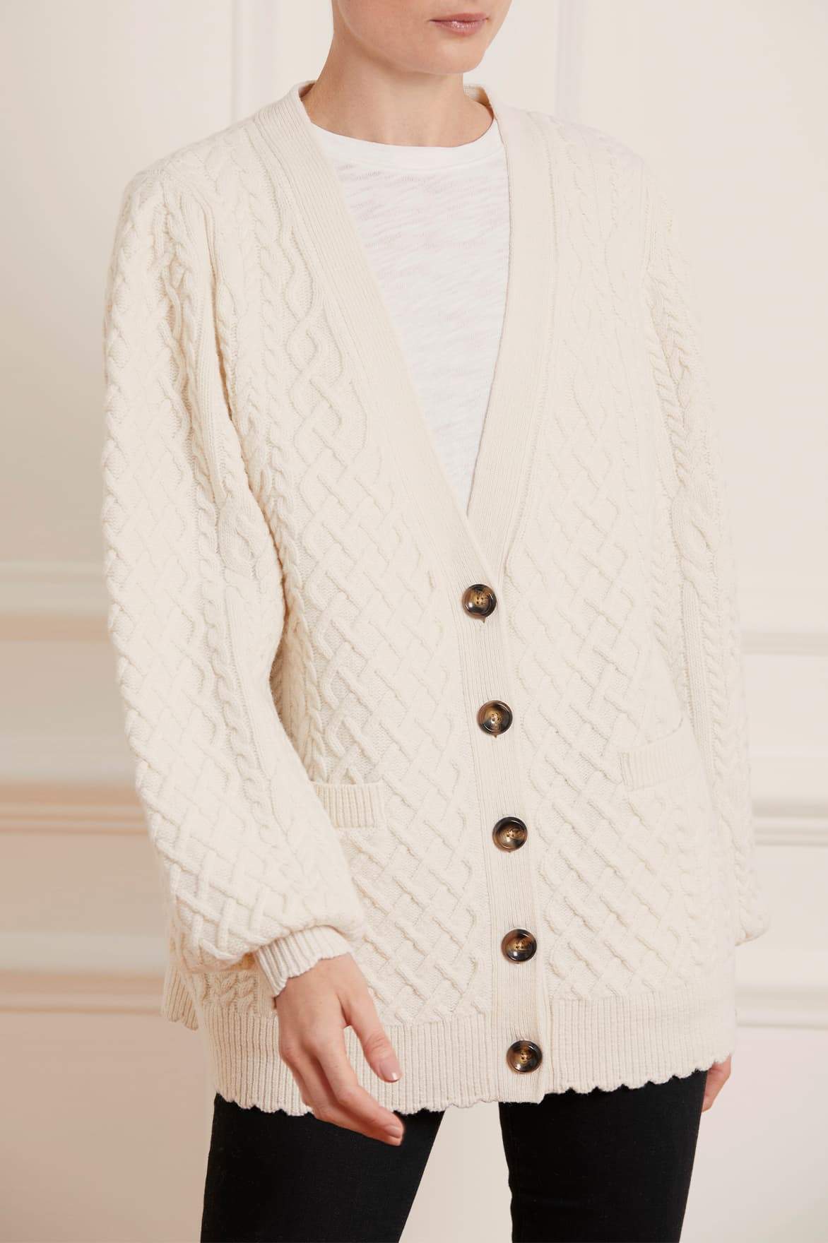 Elsie Cable Longline Cardigan - Champagne｜Needle & Thread ...