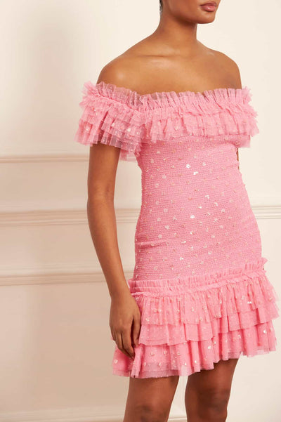 폴카 도트 스모크 마이크로 미니 드레스