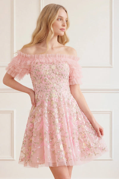 Ribbon Heart Off-Shoulder Micro Mini Dress