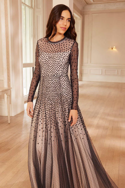 Sequin Cascade Round Neck Gown