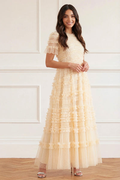 Amara Round Neck Ruffle Gown