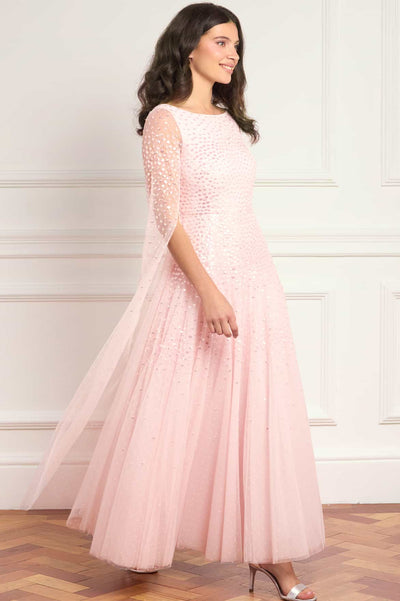 Sunrise Sequin Cape Sleeve Ankle Gown