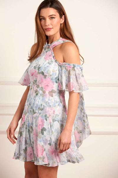 Camille's Garden Georgette Halter-Neck Micro Mini Dress