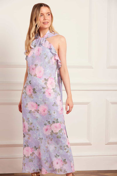 Camille's Garden Chiffon Halter-Neck Ankle Gown