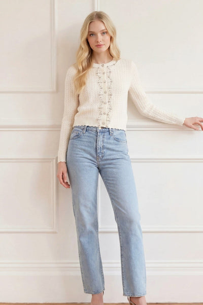 Cardigan scurt cu margine de cristal