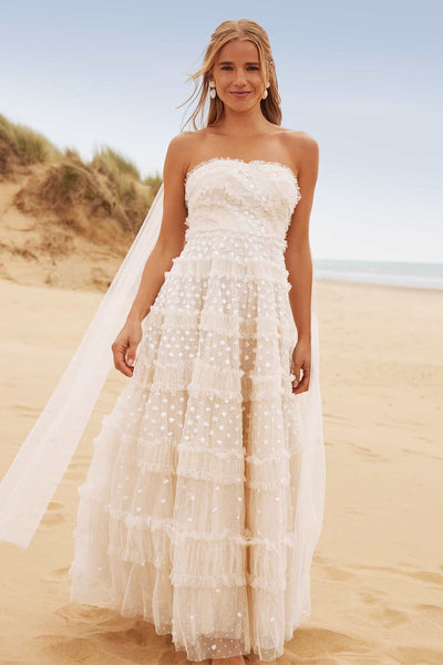 Rochie fără bretele cu cravată și gleznă Dot Shimmer