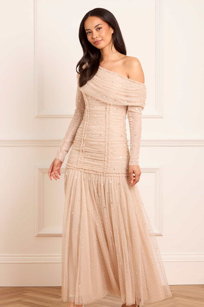 Gigi Dot One-Shoulder Rouched Gown