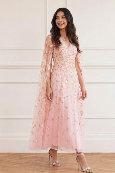 Lea Ditsy Cape Sleeve Ankle Gown