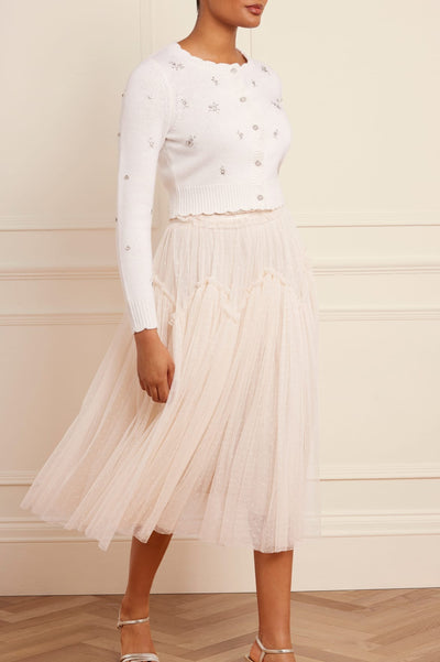 Cardigan scurt cu decorațiuni florale dispersate