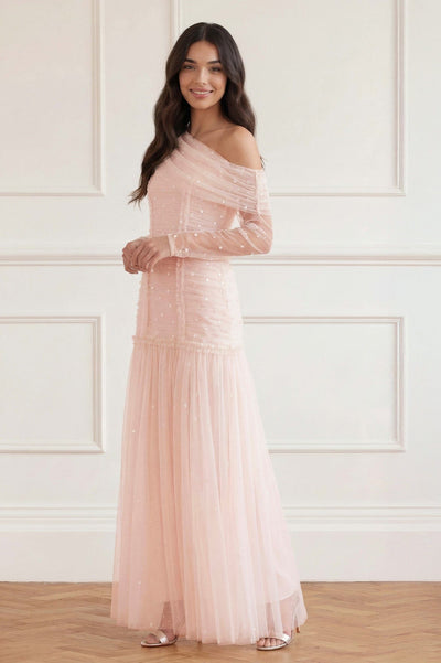 Gigi Dot One-Shoulder Rouched Gown