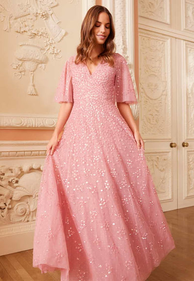 Leila Dot Cape Ankle Gown s výstrihom do V