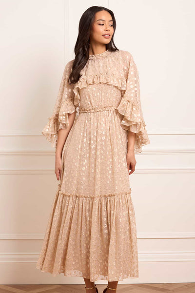 Harper Lurex Cape Ankle Gown