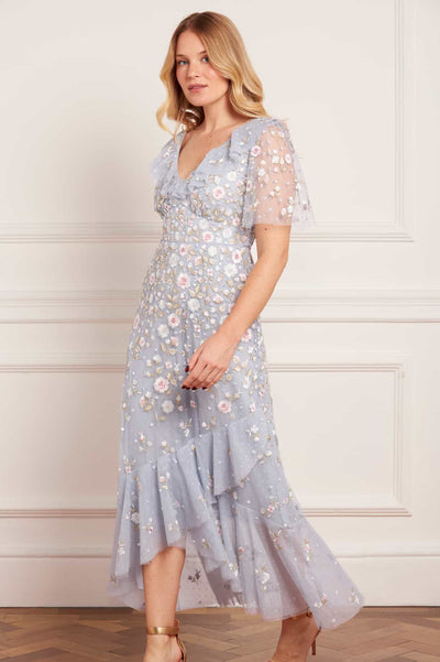 Ethereal Blooms Frill Ankle Gown