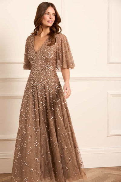 Leila Noktalı V Yaka Pelerinli Bilek Elbise