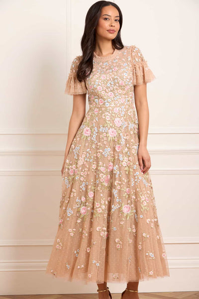 Antoinettes Floral Round Neck Ankle Gown