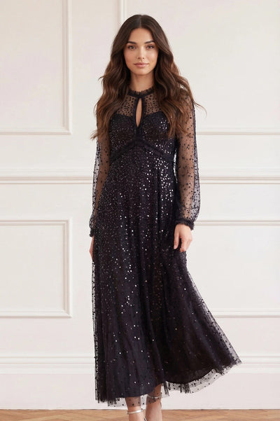 Dappled Sequin Long Sleeve Ankle Gown