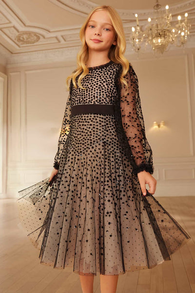 Dappled Sequin Long Sleeve Kids Dress