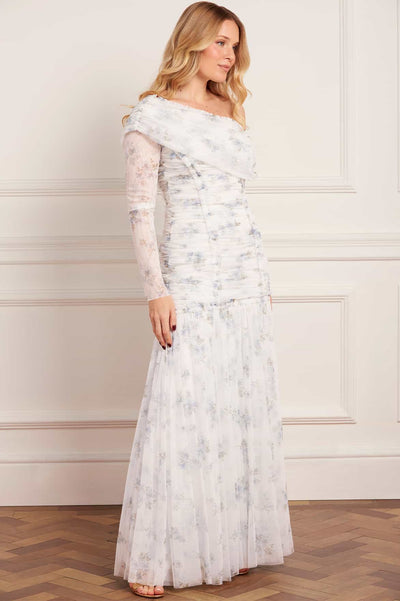 Magnolia Ditsy Gigi One-Shoulder Rouched Gown