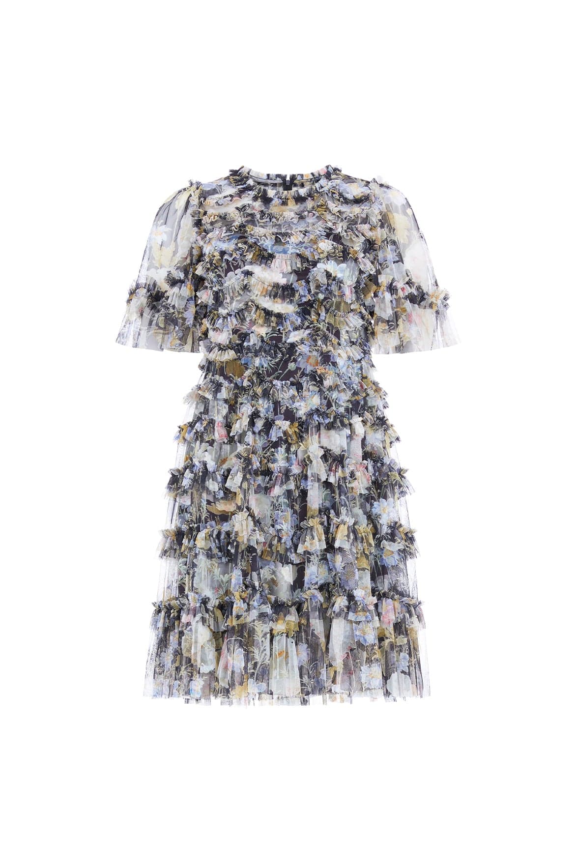 Moonlight Petals Round Neck Mini Dress Black Needle & Thread