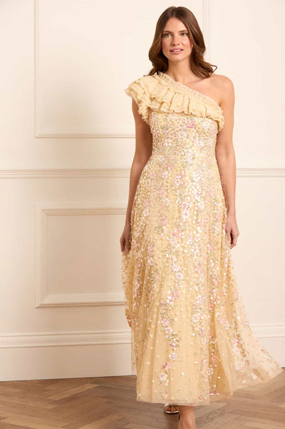 Confetti One-Shoulder Ankle Gown