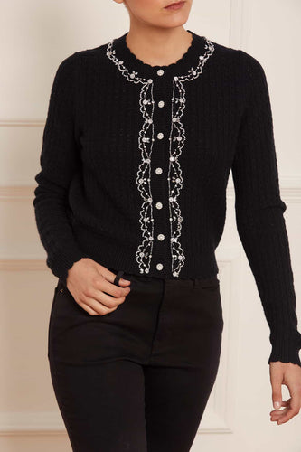 Crystal Border Short Cardigan – Black | Needle & Thread